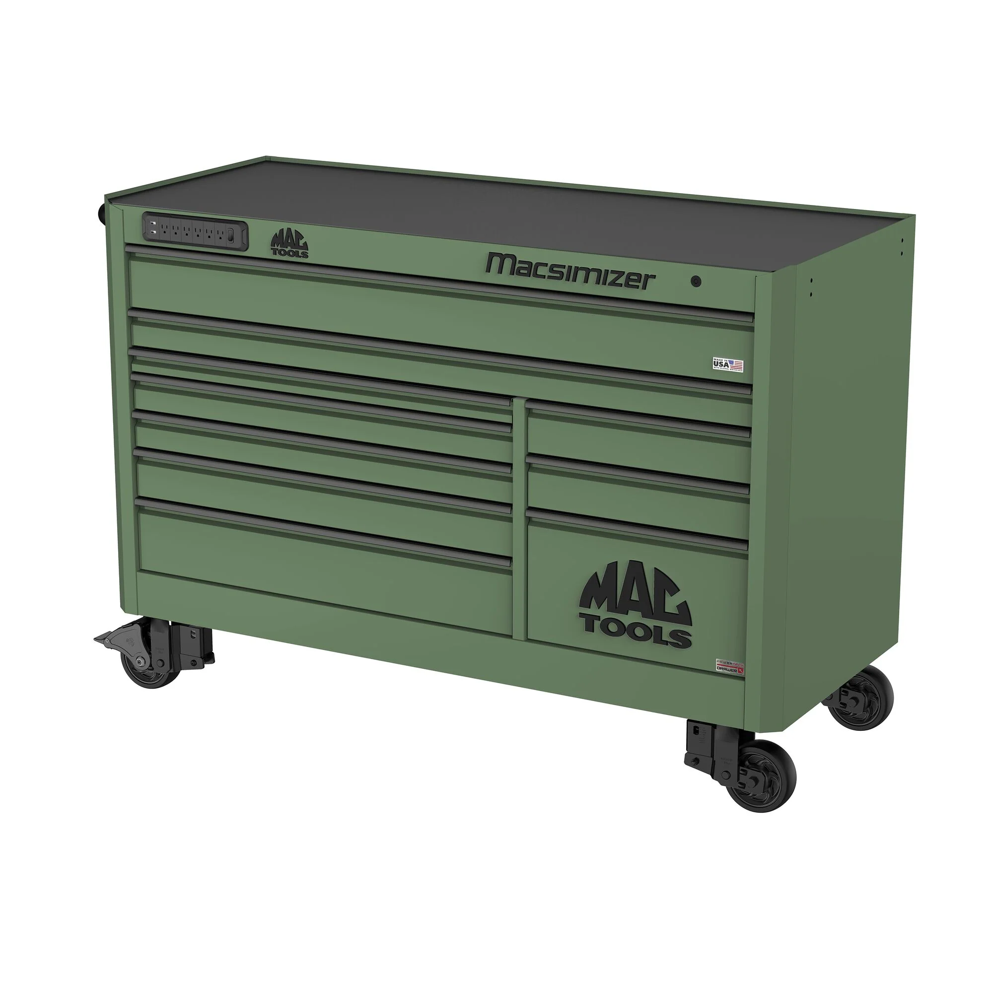 Macsimizer® Series 10-Drawer Workstation with PowerTech™ Drawer - Olive Green - Image 2