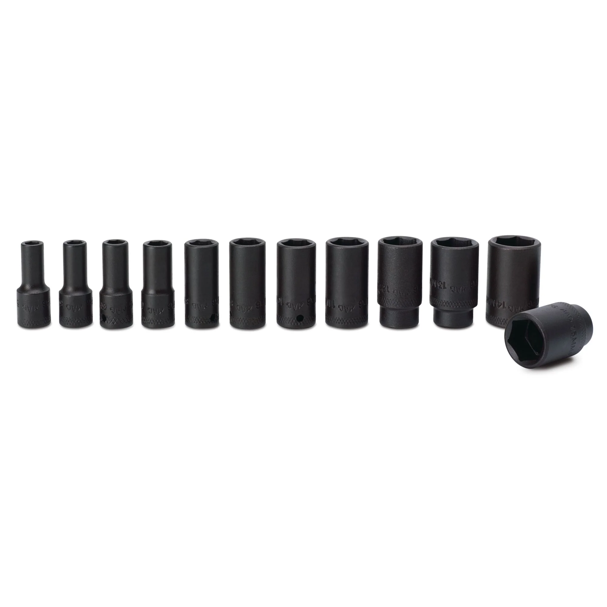 Socket Set, Intermediate Impact Metric in Metal Tray 1/4" Drive - 12-PC.