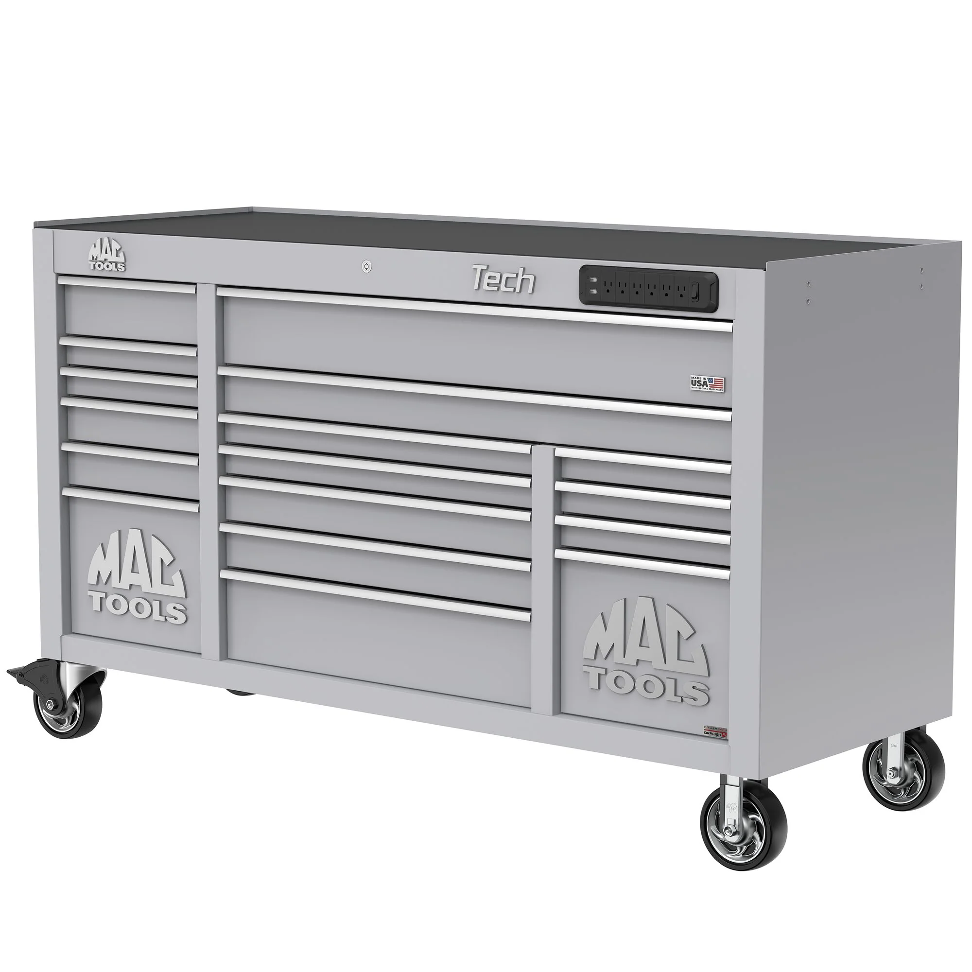 Tech™ Series 16-Drawer Workstation with PowerTech™ Drawer - Mica Gray - Image 2
